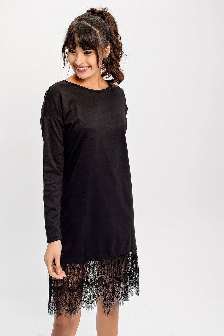 Black Bicycle Collar Skirt Lace Detailed Dress BCBSK-25700-T4007440 - South Hill