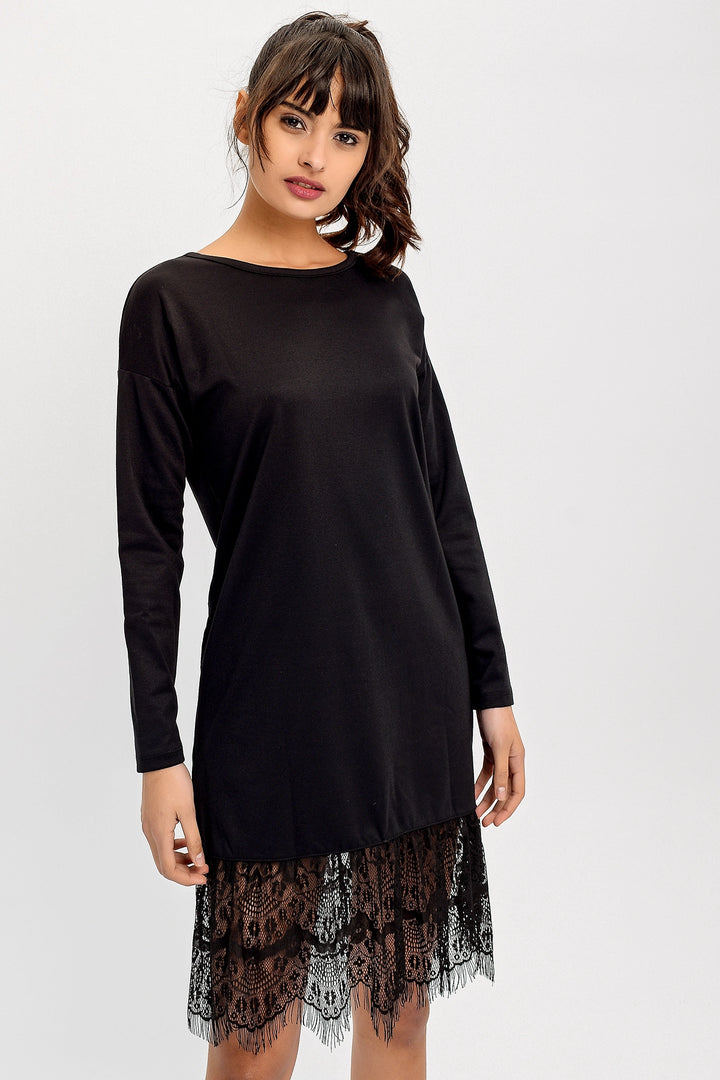 Black Bicycle Collar Skirt Lace Detailed Dress BCBSK-25700-T4007440 - South Hill