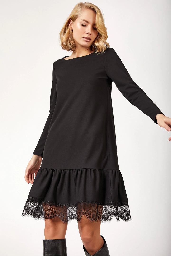 Black Bicycle Collar Skirt Tulle and Ruffle Detailed Dress BCBSK-25700-K4747 - Guadalajara