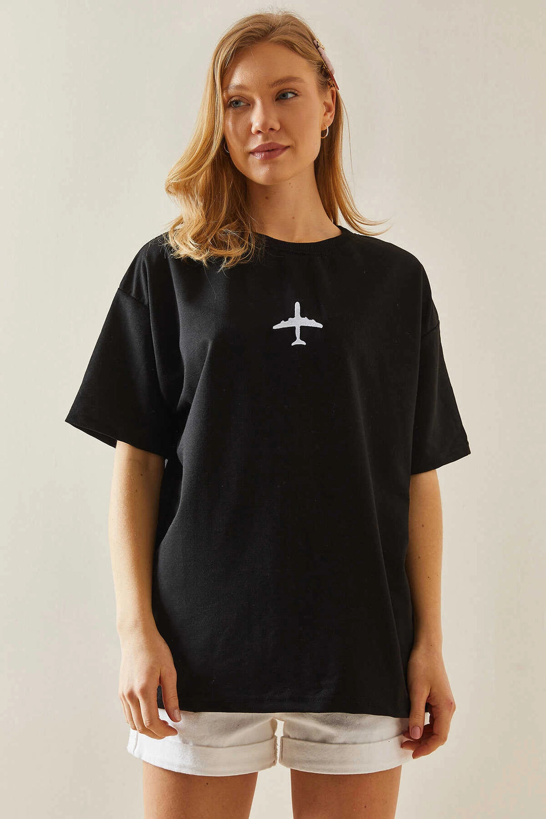 Black Bicycle Collar Two Thread Embroidered Oversize Cotton T-Shirt BC241120 - Winchester