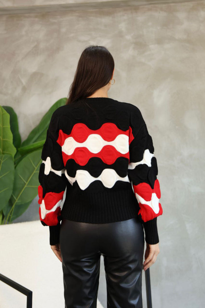 Black Bicycle Collar Embossed Patterned Sweater BCES-252034 - Aguadilla