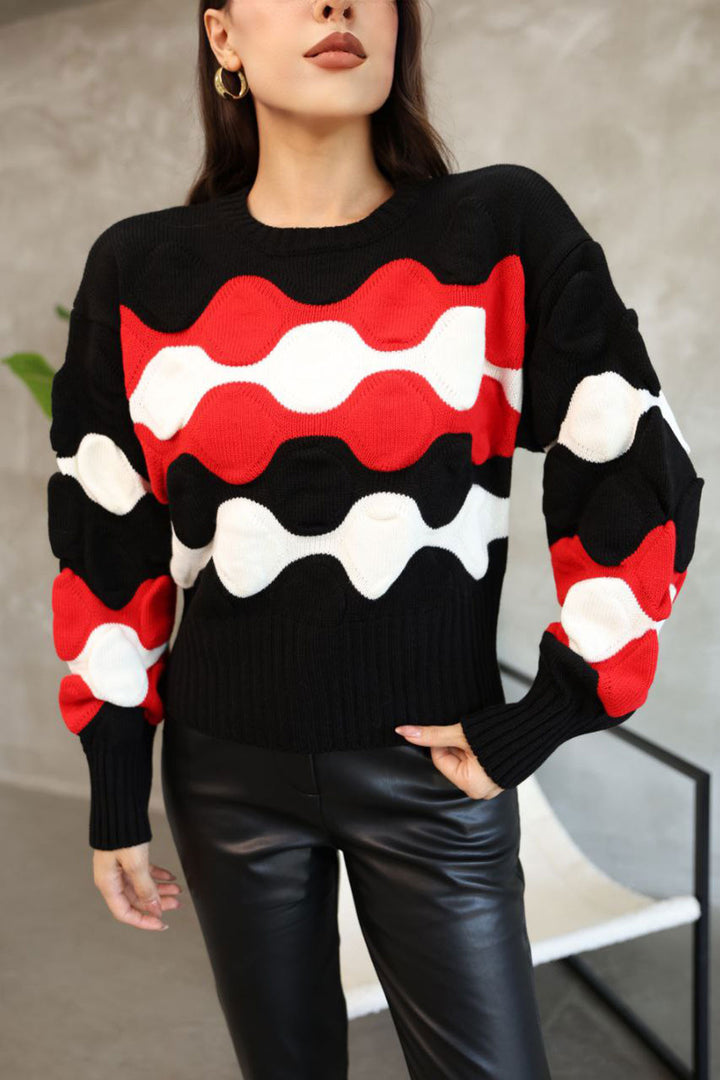 Black Bicycle Collar Embossed Patterned Sweater BCES-252034 - Aguadilla