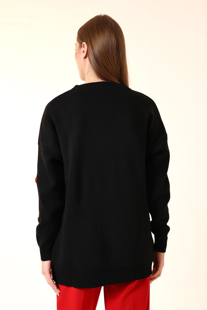 Black Bicycle Collar Heart Patterned Winter Sweater BCVL-T243150 - Vushtrri