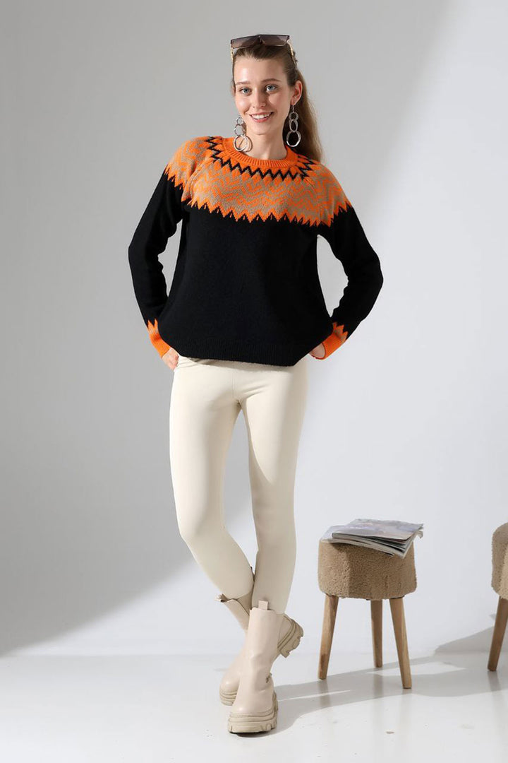 Black Bicycle Collar Snow Patterned Sweater BCES-252028 - Lauderhill