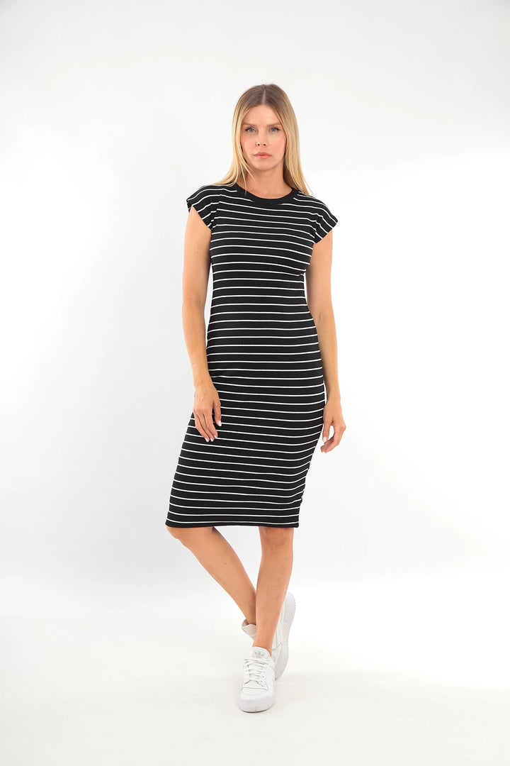 Black Bicycle Collar Short Sleeve Striped Pinafore Dress BC25PKN28 - Redwood City