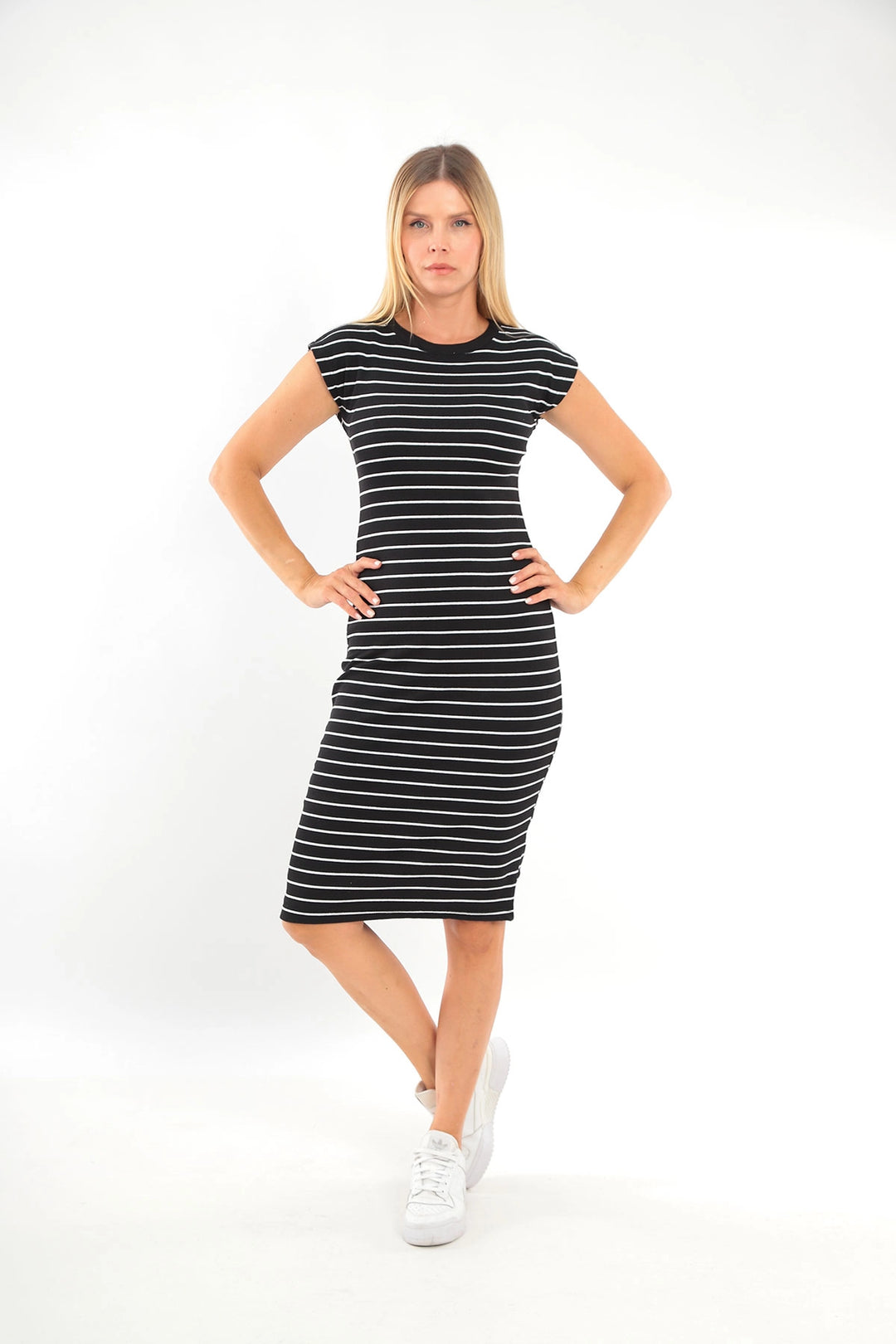 Black Bicycle Collar Short Sleeve Striped Pinafore Dress BC25PKN28 - Redwood City