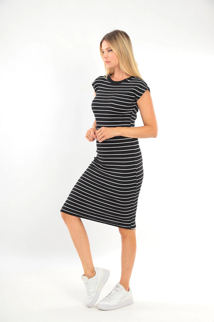 Black Bicycle Collar Short Sleeve Striped Pinafore Dress BC25PKN28 - Redwood City