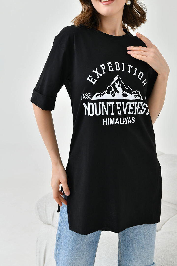 Black Bicycle Collar Oversize Expedition Printed T-Shirt BC241124 - Troy