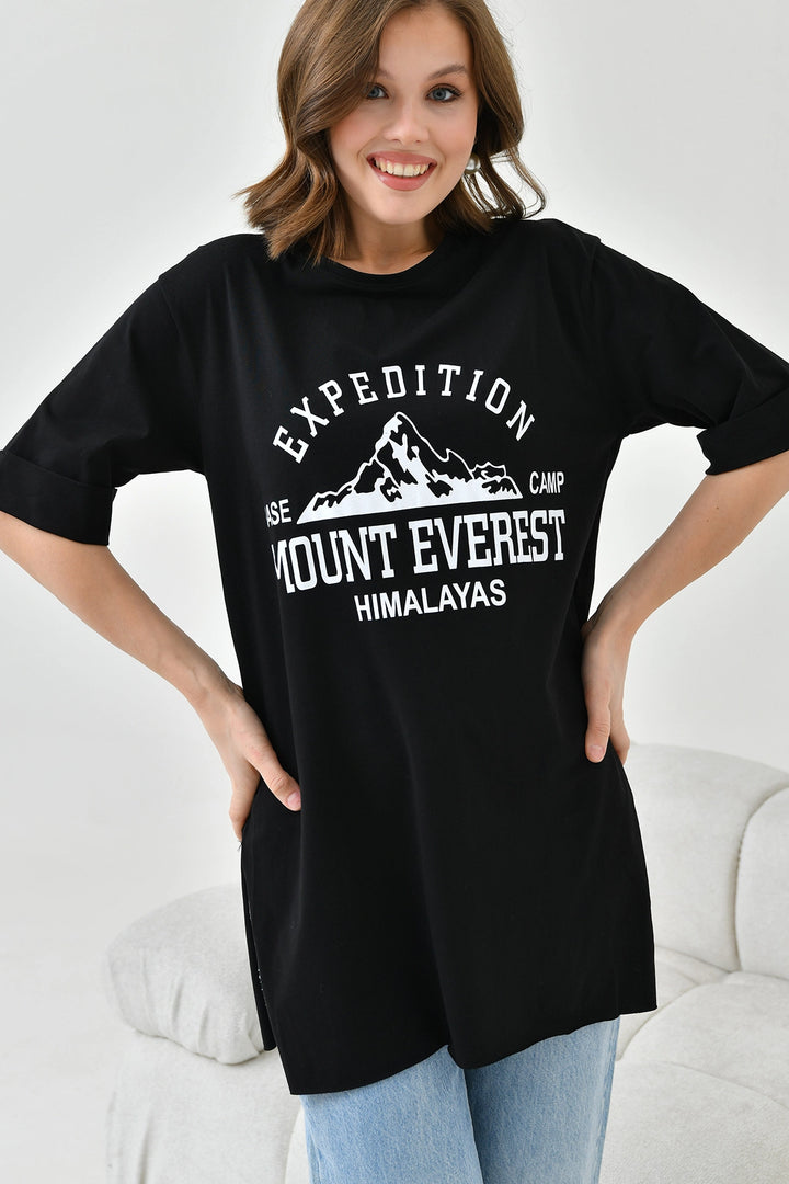 Black Bicycle Collar Oversize Expedition Printed T-Shirt BC241124 - Troy