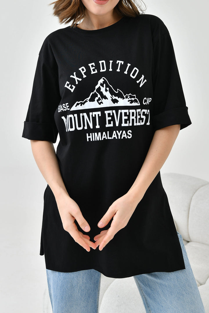 Black Bicycle Collar Oversize Expedition Printed T-Shirt BC241124 - Troy