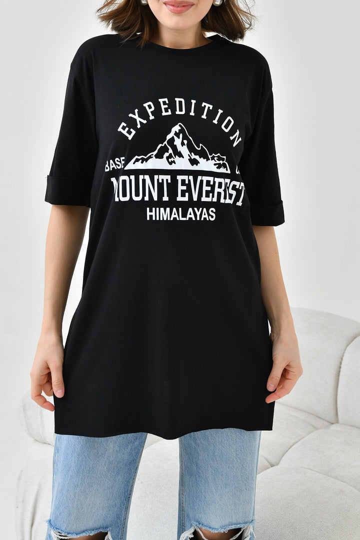 Black Bicycle Collar Oversize Expedition Printed T-Shirt BC241124 - Troy