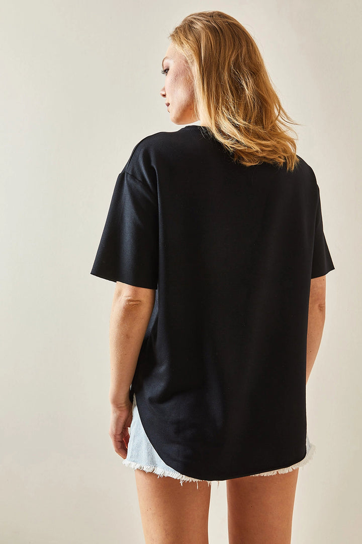 Black Bicycle Neck Oys Modal Oval Cut Soft Textured Basic T-Shirt BC241115 - Mount Laurel