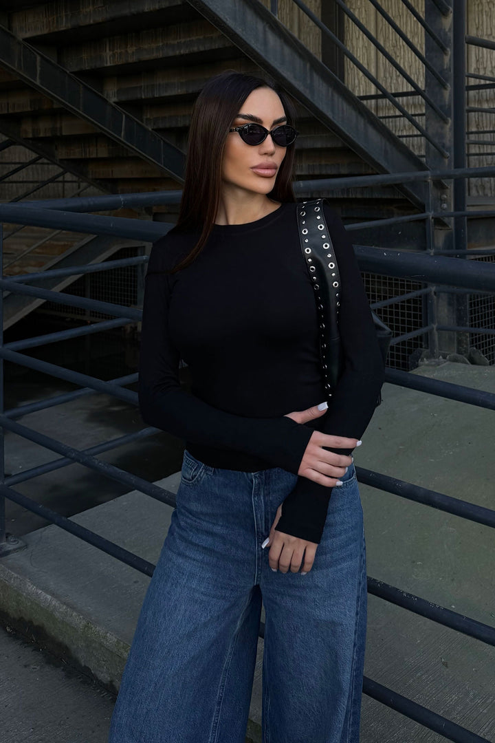Black Bicycle Collar Finger Detailed Ultra Soft Fabric Blouse BCDF-25B0001 - Rheden