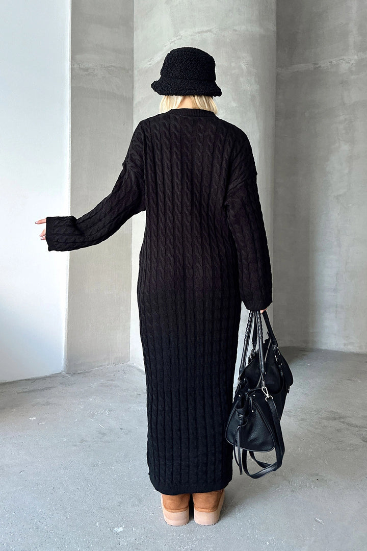 Black Bicycle Collar Hair Braided Midi Length Winter Knit Dress BCVL-T24ELB1 - Aurich