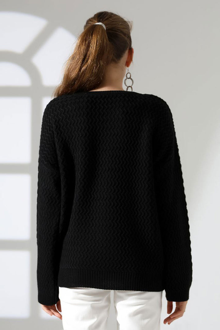 Black Bicycle Collar Waterway Patterned Sweater BCES-252008 - Peristéri