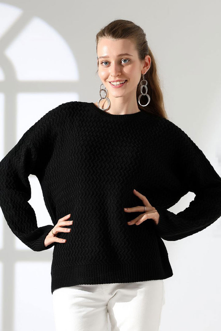 Black Bicycle Collar Waterway Patterned Sweater BCES-252008 - Peristéri