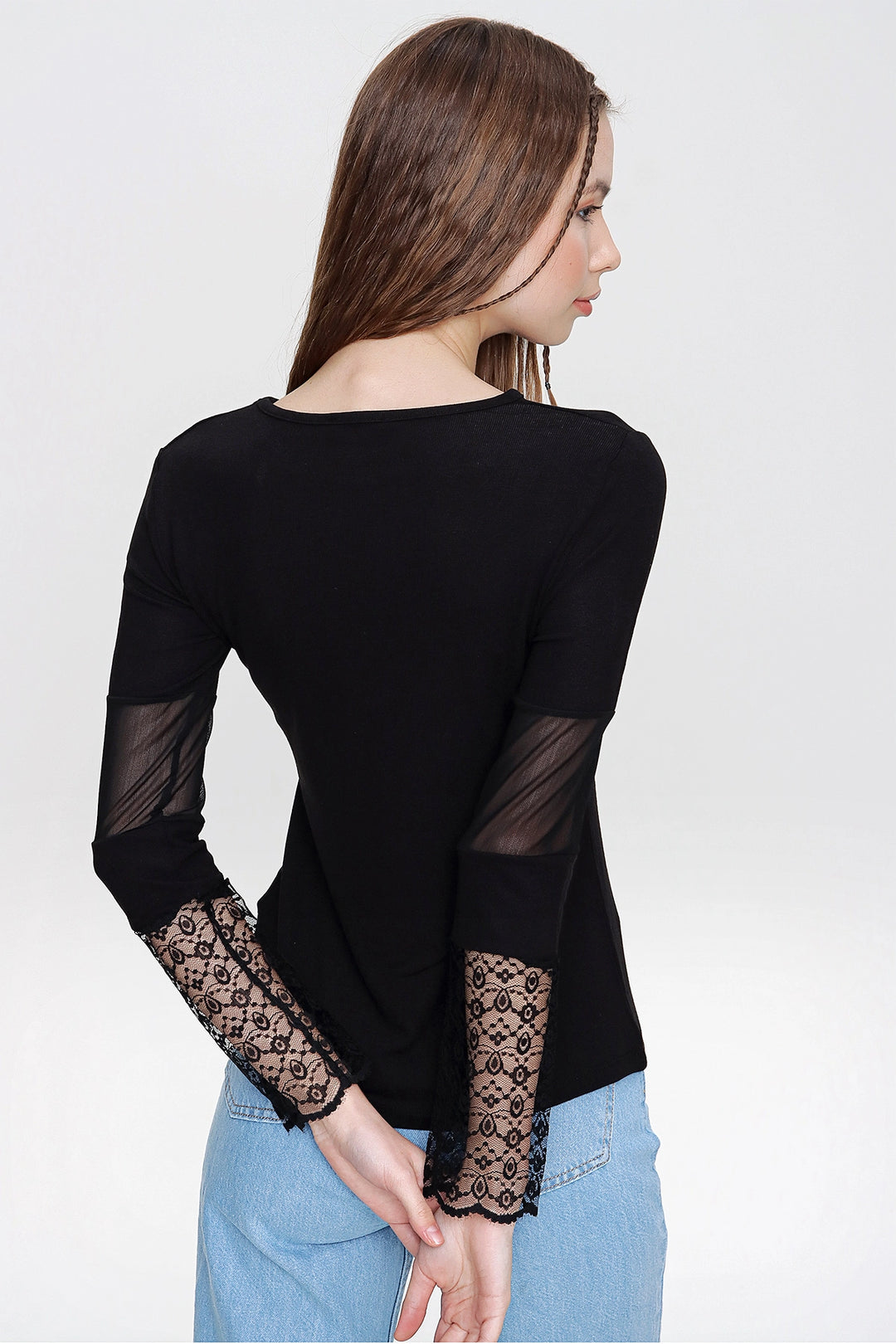 Black Bicycle Collar Tulle Detailed Blouse BCBSK-25700-T4008120 - Sherbrooke