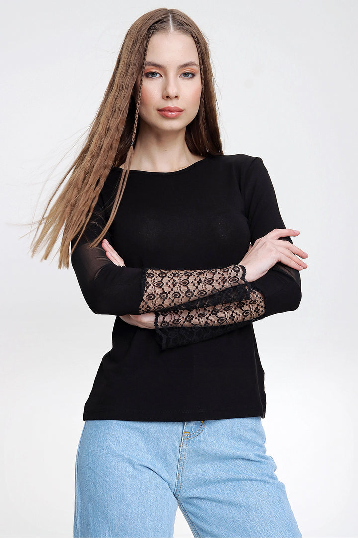 Black Bicycle Collar Tulle Detailed Blouse BCBSK-25700-T4008120 - Sherbrooke