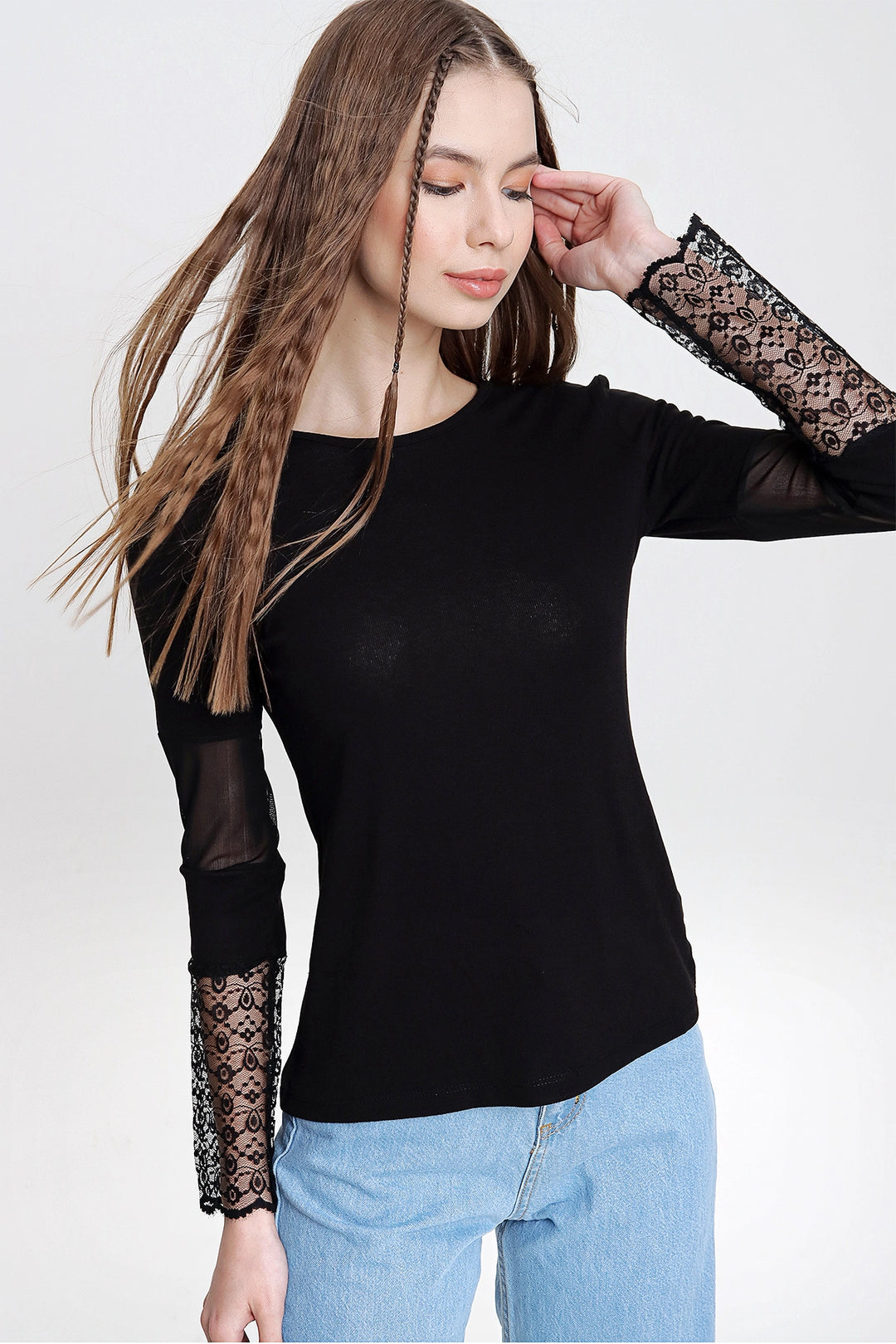 Black Bicycle Collar Tulle Detailed Blouse BCBSK-25700-T4008120 - Sherbrooke