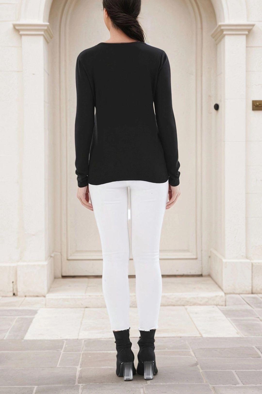 Black Bicycle Neck Long Sleeve Basic Blouse BCBSK-25700-K5559 - La Quinta