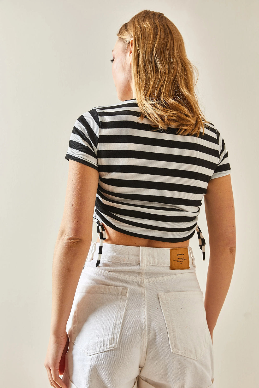 Black Bicycle Collar Side Ruched Striped Corset Blouse BC241064 - Lauderhill