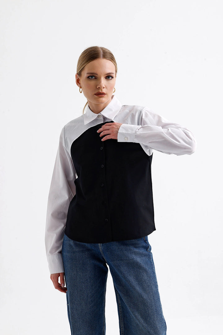 Black Block Garnished Special Design Poplin Woven Shirt BC24YG1103 - Abbotsford