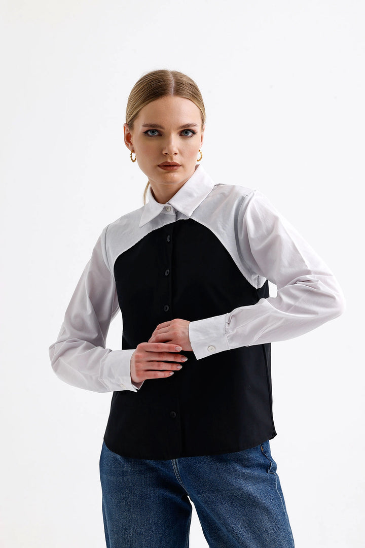 Black Block Garnished Special Design Poplin Woven Shirt BC24YG1103 - Abbotsford
