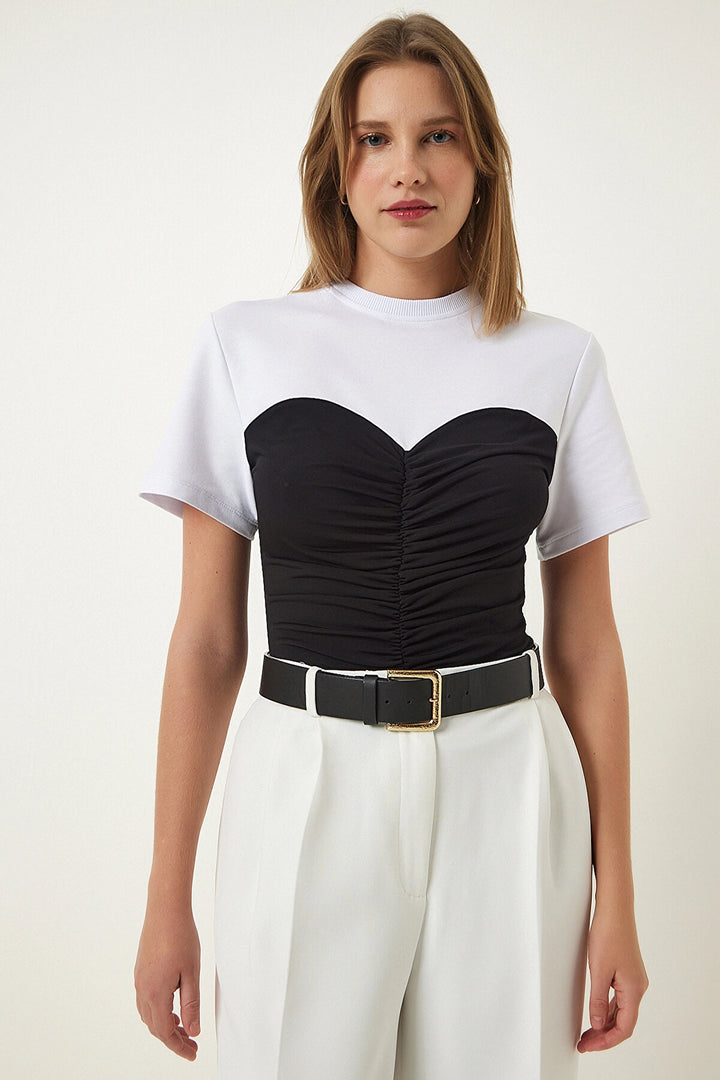 Black Block Colorful Ruched Detailed Knit Blouse BC241065 - Atlanta