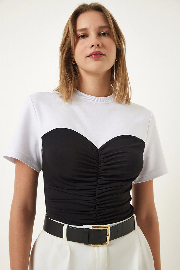 Black Block Colorful Ruched Detailed Knit Blouse BC241065 - Atlanta