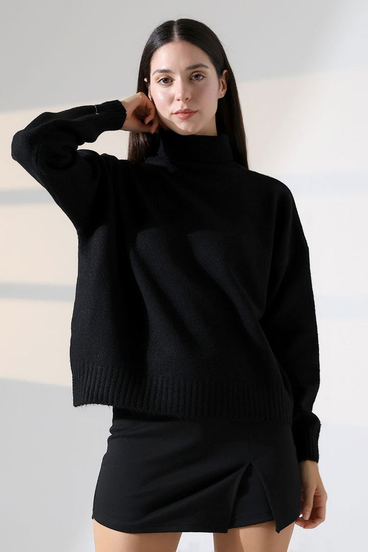 Black Turtleneck Soft Textured Knit Sweater BCES-252023 - Francisco I. Madero