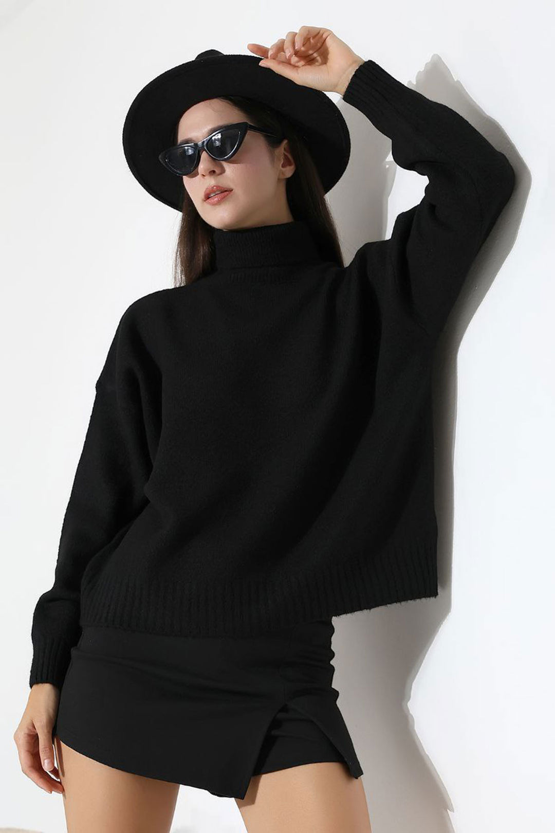 Black Turtleneck Soft Textured Knit Sweater BCES-252023 - Francisco I. Madero