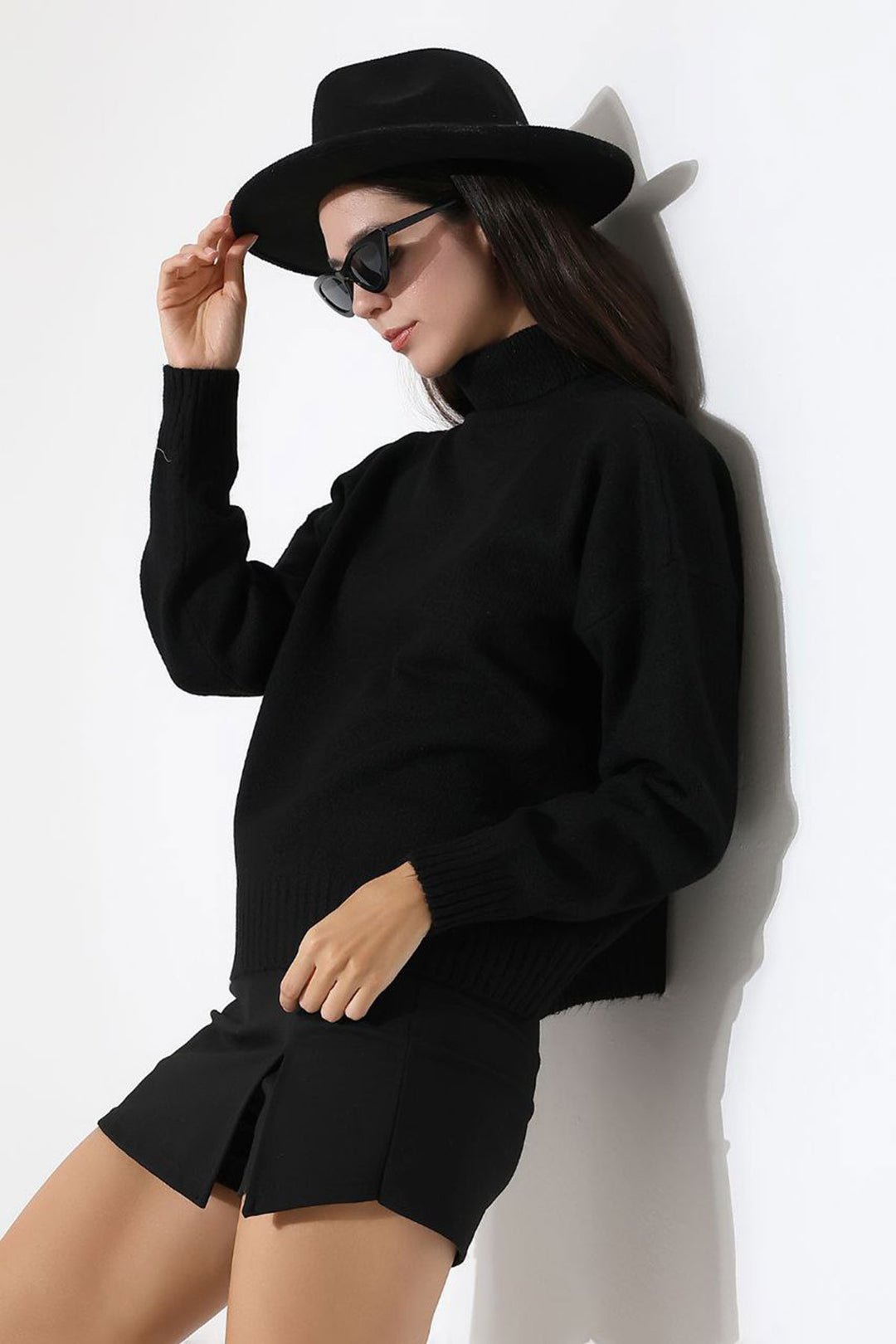 Black Turtleneck Soft Textured Knit Sweater BCES-252023 - Francisco I. Madero