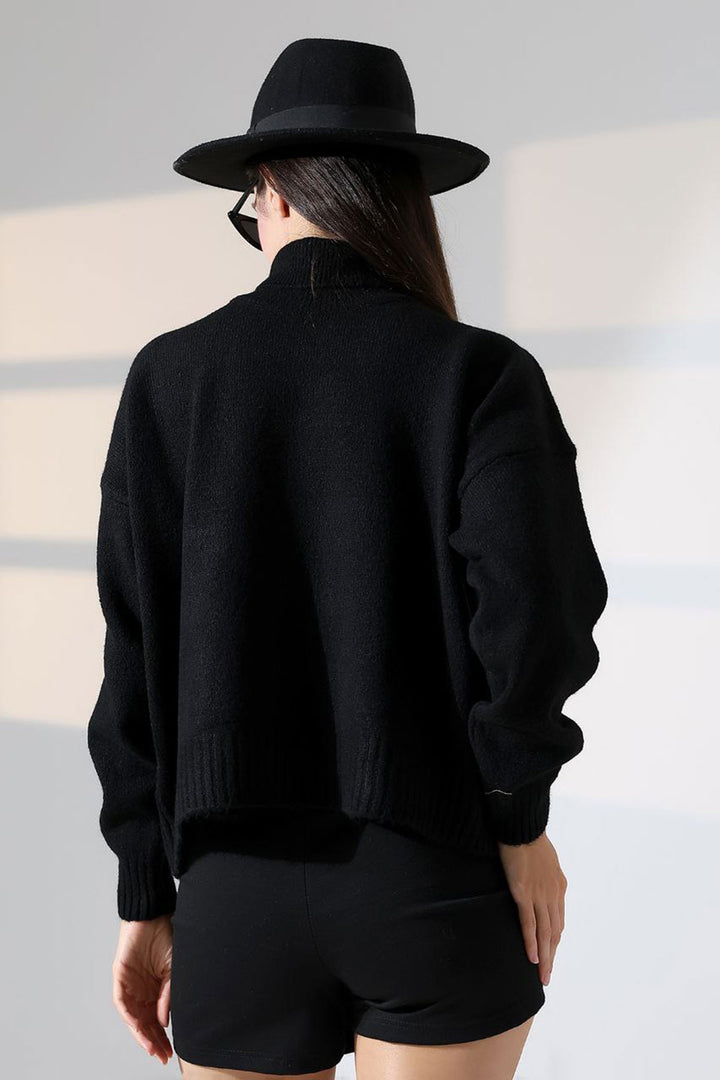 Black Turtleneck Soft Textured Knit Sweater BCES-252023 - Francisco I. Madero