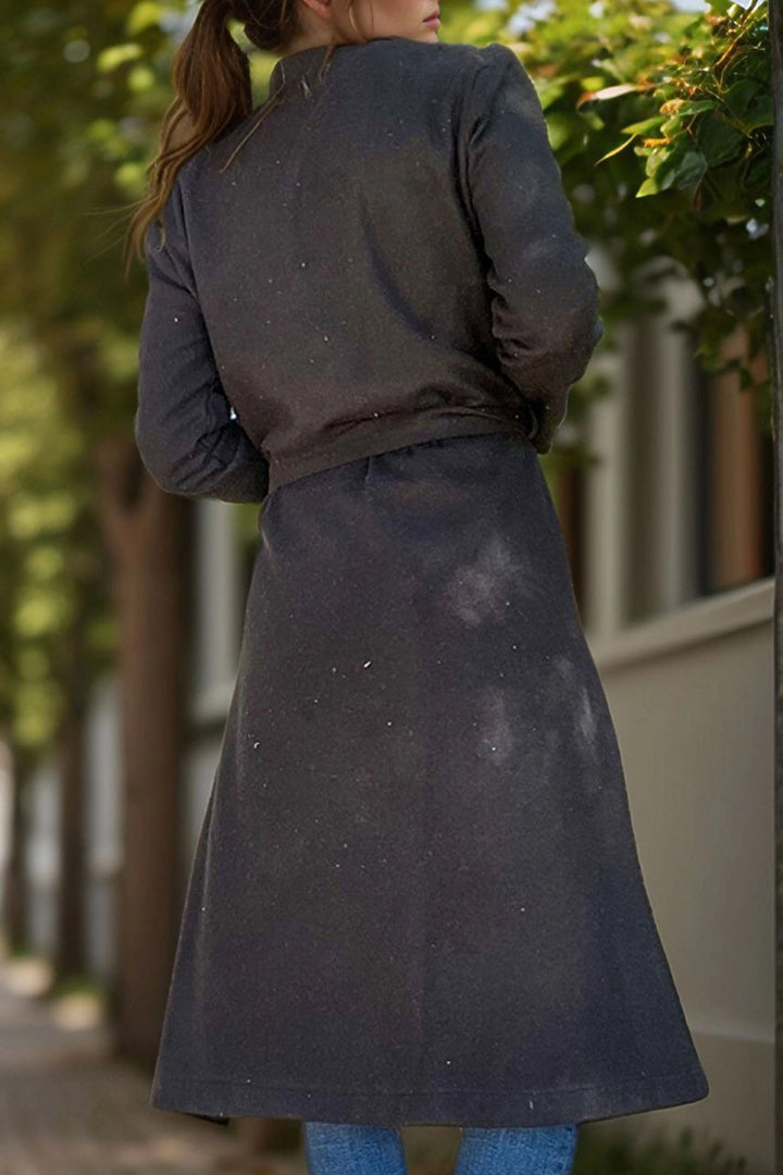 Black Jacket Collar Belted Pocketed Coat BCBSK-25700-3310 - Vendrell