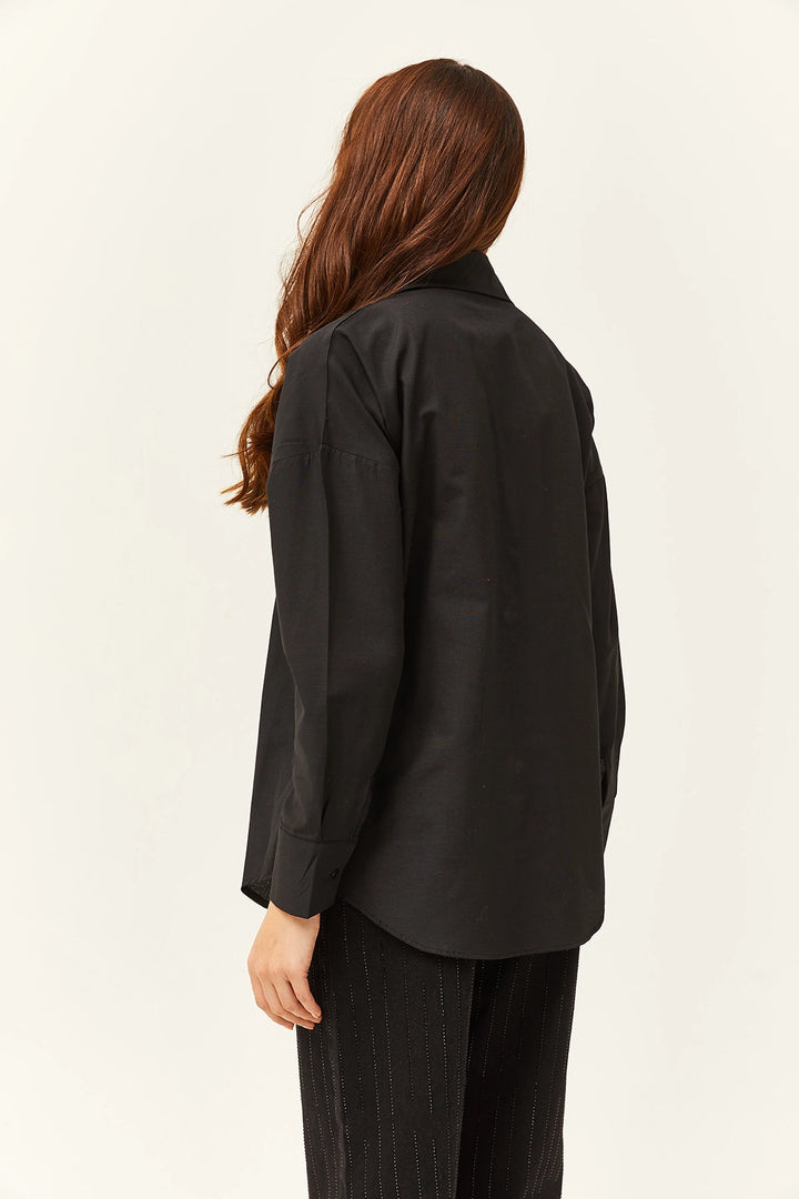 Black Pocket Stoned Oversized Shirt BCBSK-25700-K7626 - Miramar