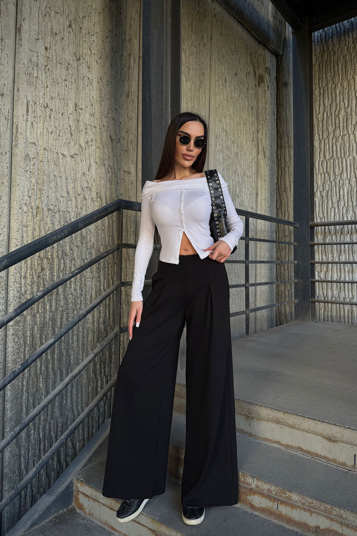 Black Pocketed Spanish Flare Ultra Soft Fabric Trousers BCDF-25P0001 - Jáltipan de Morelos