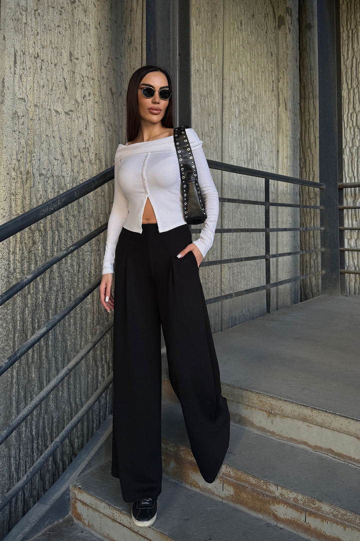 Black Pocketed Spanish Flare Ultra Soft Fabric Trousers BCDF-25P0001 - Jáltipan de Morelos