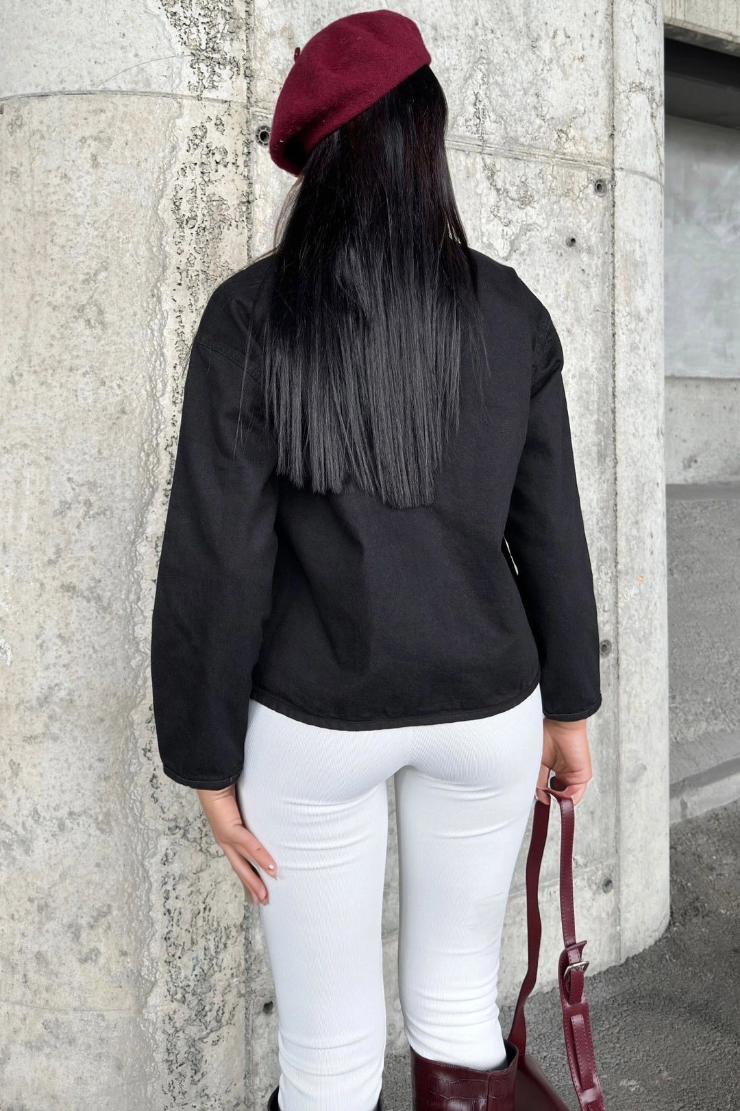Black Pocketed Oversized Crop Denim Jacket BCBSK-25700-KT0002 - Foggia