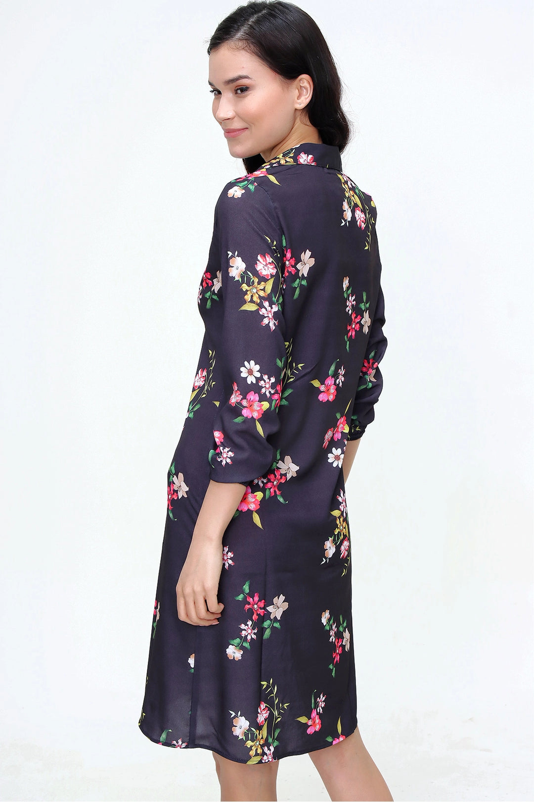 Black Flower Patterned Mini Dress BCBSK-25700-T4009-5180 - Coatepec