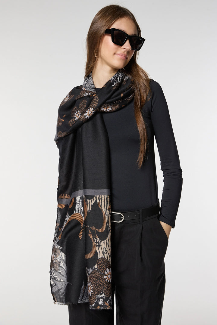 Black Flower Patterned Shawl BCNSV-2515077 - Reşiţa