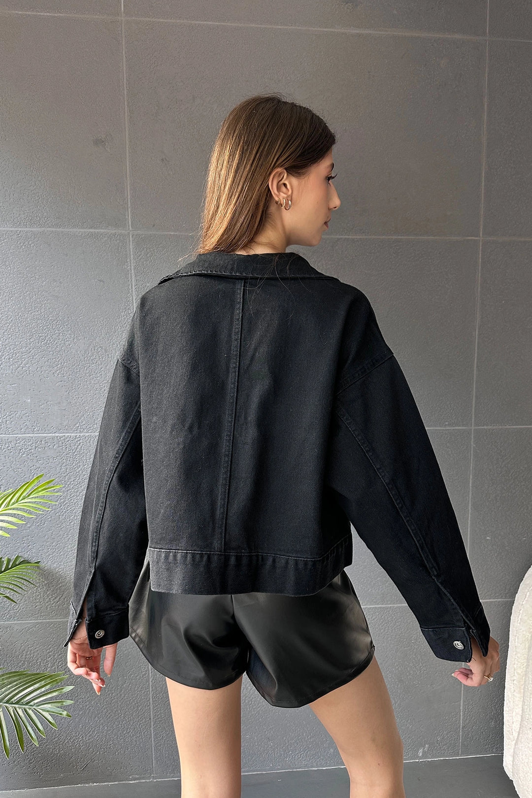 Black Double Pocket Button Detailed Denim Jacket BCDF-245416 - Boston