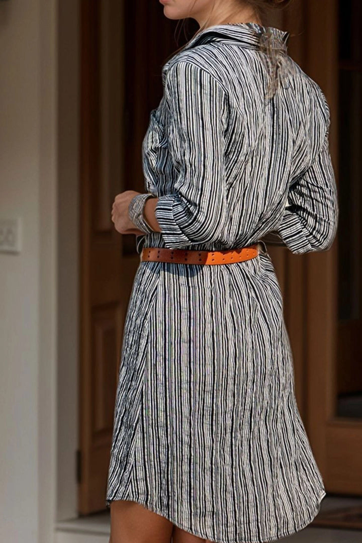Black Double Pocket Striped Shirt Dress BCBSK-25700-2916 - La Rinconada
