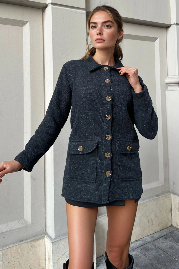 Black Double Pocket Long Coat BCBSK-25700-3683 - Settimo Torinese