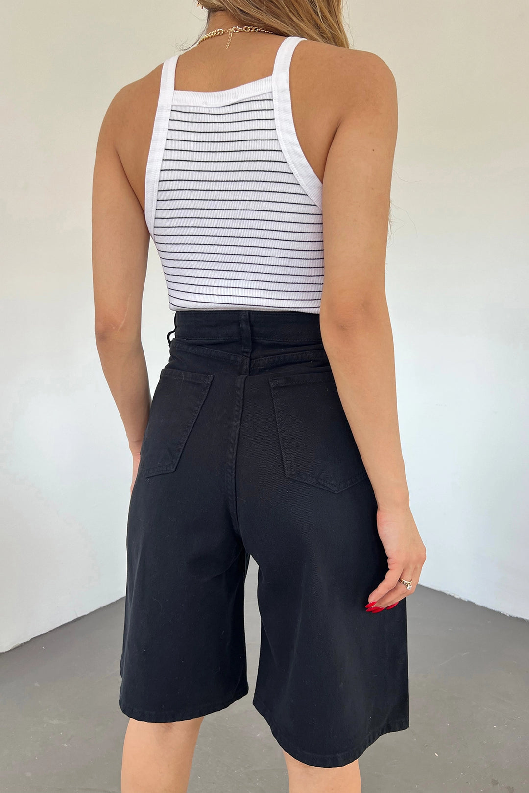 Black Double Pocket Bermuda Denim Shorts BCDF-233303 - Round Rock