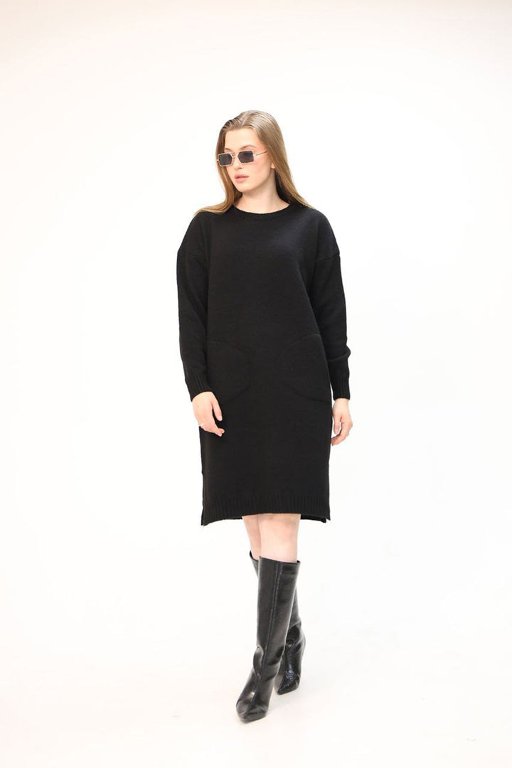 Black Double Pocket Bicycle Collar Tunic Dress BCES-252022 - Mount Juliet