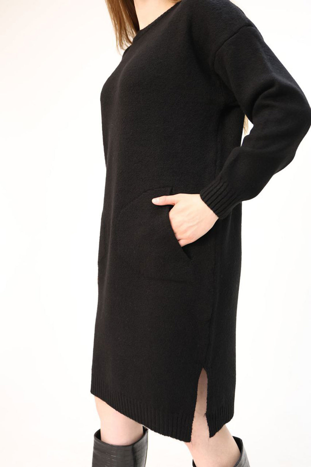 Black Double Pocket Bicycle Collar Tunic Dress BCES-252022 - Mount Juliet