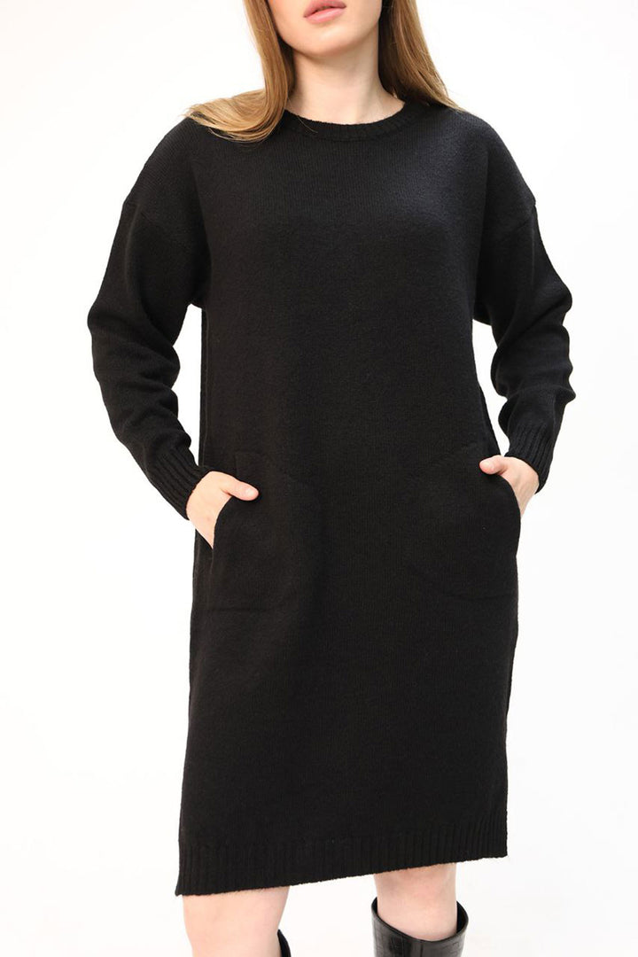 Black Double Pocket Bicycle Collar Tunic Dress BCES-252022 - Mount Juliet