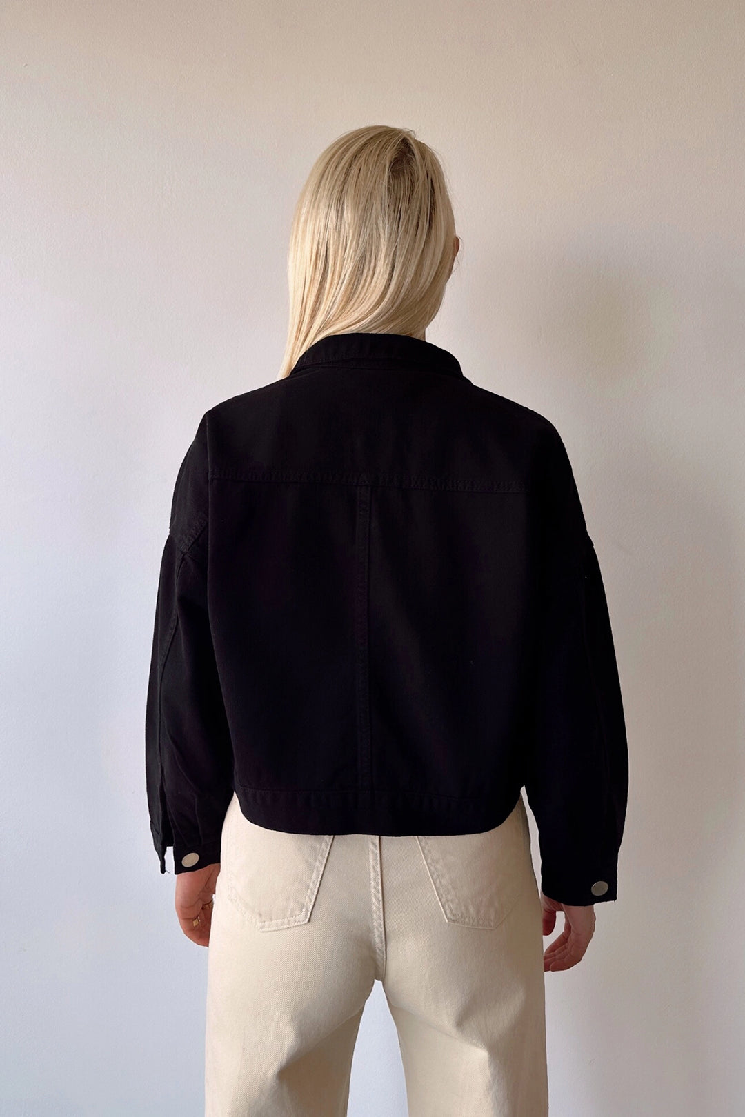 Black Double Pocket Crop Washed Denim Jacket BCDF-235401 - Whanganui