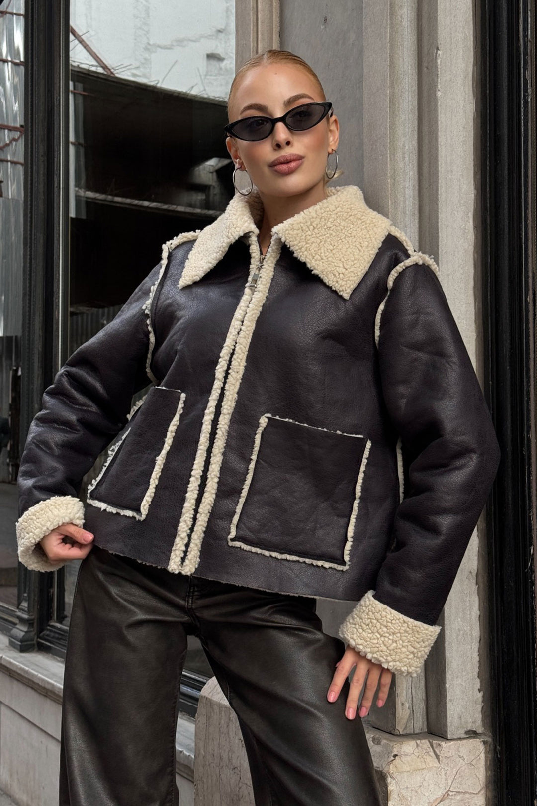 Black Double Pocket Faux Fur Lined Biker Jacket BCVL-25V217 - Port Coquitlam