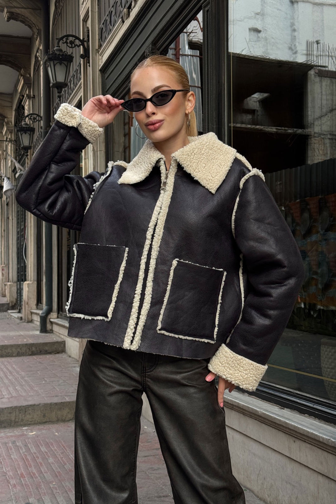 Black Double Pocket Faux Fur Lined Biker Jacket BCVL-25V217 - Port Coquitlam